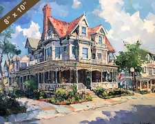 Cape May with Victorian architecture oil painting 8x10 Print