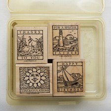Stampin Up Wonderful Woodcuts Rubber Stamp Set 4 Thanks Congrats Father Birthday