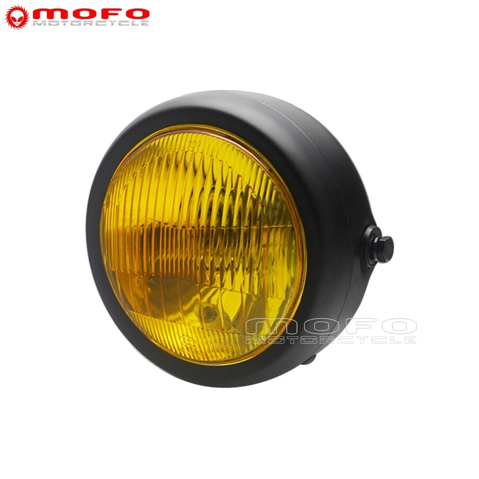 Motorcycle Retro Round Headlight Amber Lens For Harley Honda Suzuki Cafe Racer - Image 3 of 4