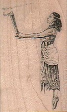 Lady With Torch 1 3/4 x 2 3/4" Rubber Stamp, Lady Stamp, Woman Stamp