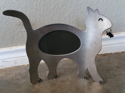 Cute 12'' Connoisseur Cat with Fish Charm in Mouth Silver Metal Photo Frame 