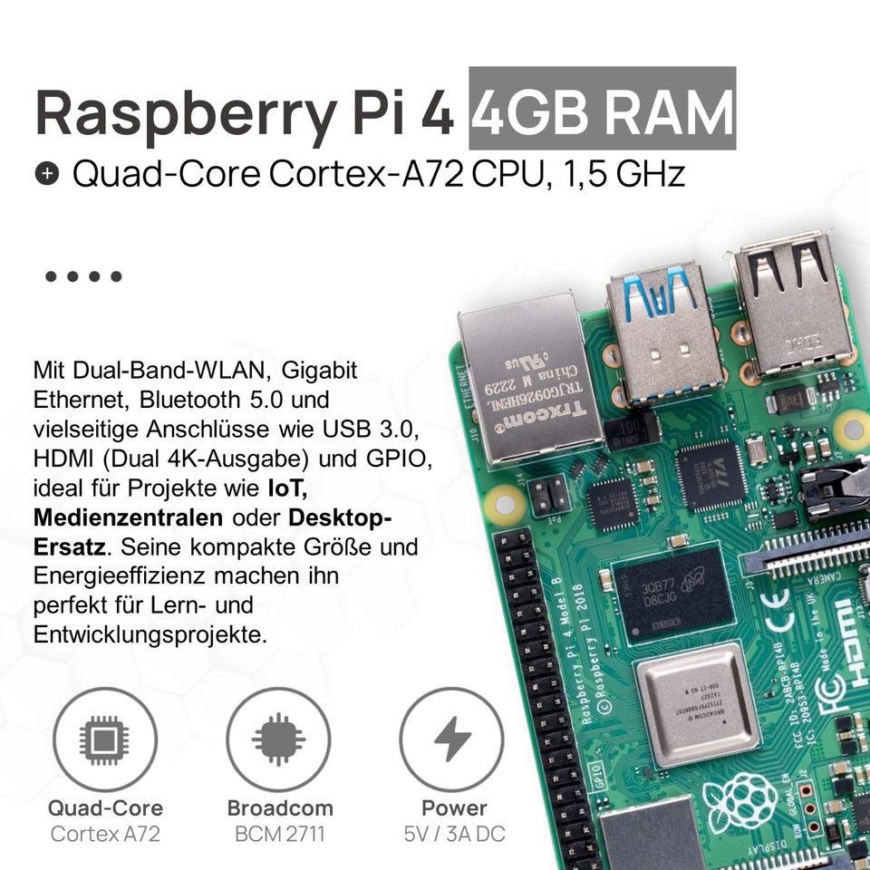 Raspberry Pi 4 Set | Netzteil | Gehäuse | 64GB Edition | USB-Reader | Kühlkörper - Bild 4 von 4