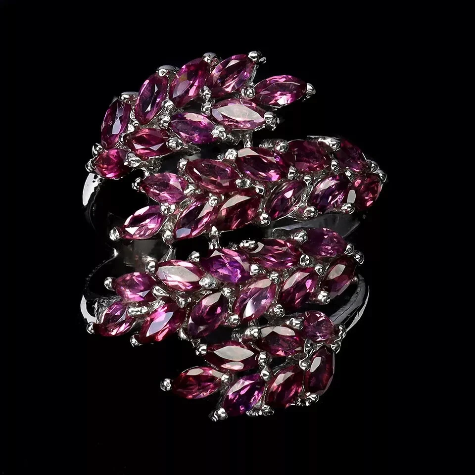 Anillo de plata esterlina rodolita genuino natural extraído gemas talla P 1/2 EE. UU. 8 Foto 3 de 4