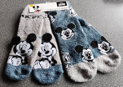 Disney Mickey Mouse 3D ABS Kuschelsocken Blau/Grau Thermosocken 2er Pack NEU