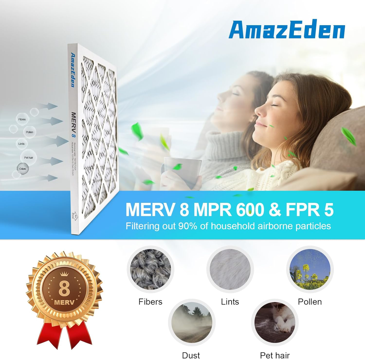 14x14x1 MERV 8 Pleated Furnace Air Filter 4-Pack - MPR 600 HVAC Replacement