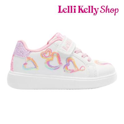 Lelli Kelly Trainers Girls White Pink Sequined Heart Faux Leather