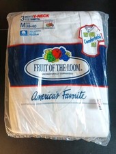VTG 1992 Fruit of the Loom White T-Shirts Men's Medium V Neck 3 PACK 100 Cotton