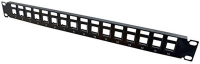 16 Port Ethernet Patch Panel 1U Black Keystone Panel for Networking Setup