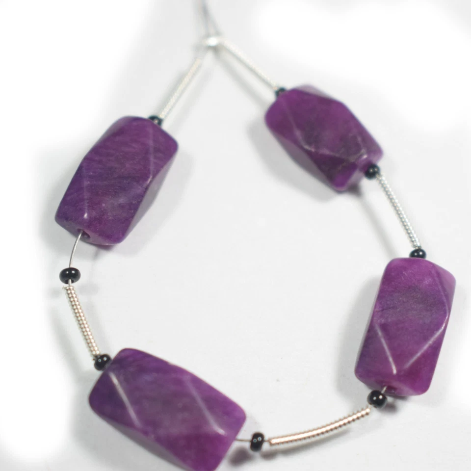 A+ Purple Turquoise Faceted Rectangle Shape Gemstone 4" Loose Beads For Jewelry - Image 4 of 4