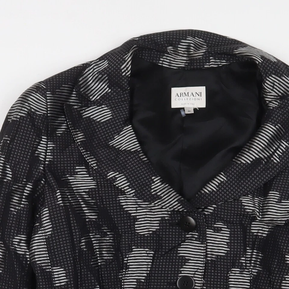 Armani Collezioni Womens Black Geometric Jacket Blazer Size 16 Button - Pleated - Image 3 of 4