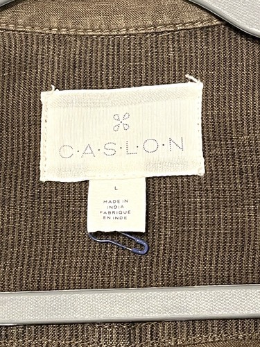 Caslon Blazer Women’s Large 100% Linen Single Button Lightweight Green Woven - Picture 3 of 12