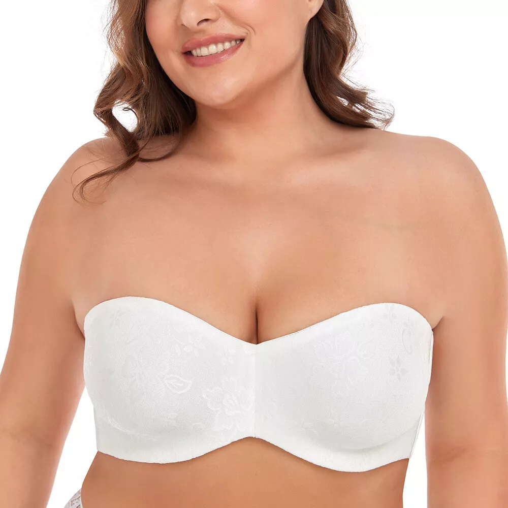 Women's No Padding Strapless Lace Bra Underwire Multiway Minimizer