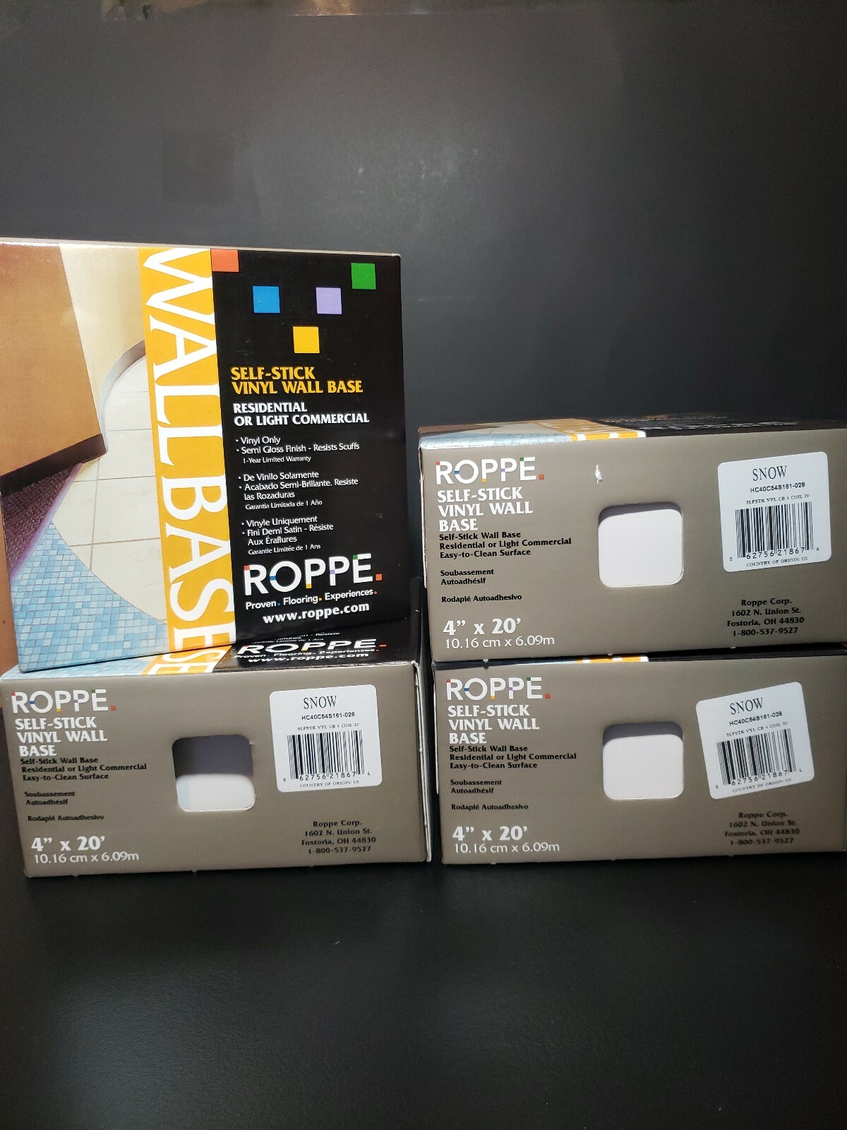 4 Roppe SelfStick Vinyl Wall Base Residential or Light Commercial 4" x