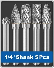 5 Pcs 1/4 Carbide Burr Set 1/4 Shank Die Grinder Bits Drill Bits Grinding Bits