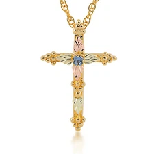 Black Hills Gold Round Yogo Sapphire & Grape Cluster Cross Pendant 10K Gold