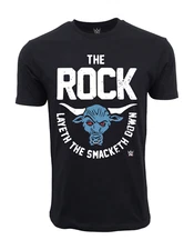 WWE THE ROCK LAYETH THE SMACKETH DOWN T SHIRT OFFICIAL ITEM BLACK