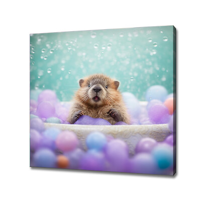 Süße Ratte in der Schaum Badewanne Pastell Bunt Tier Kinderzimmer Leinwandbild