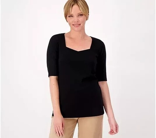 Tunique Femme Isaac Mizrahi Live! En Coton Pima Couleur Cappuccino - Col V, Neuve Sans étiquettes