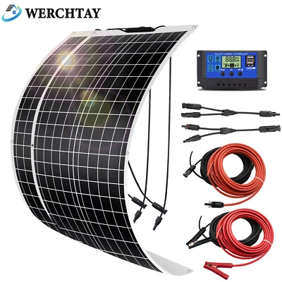 WERCHTAY 12Volt 100W 200W 400W Flexible Solar Panel Kit for Caravan RV Boat Home van shed