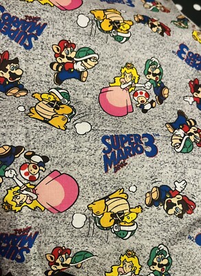 Last Piece!! Super Mario Bros 3 Cotton Fabric Grey Piece 12 x44 