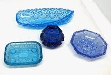 Estate Lot of 4 Blue Pressed Glass Open Salt Cellars