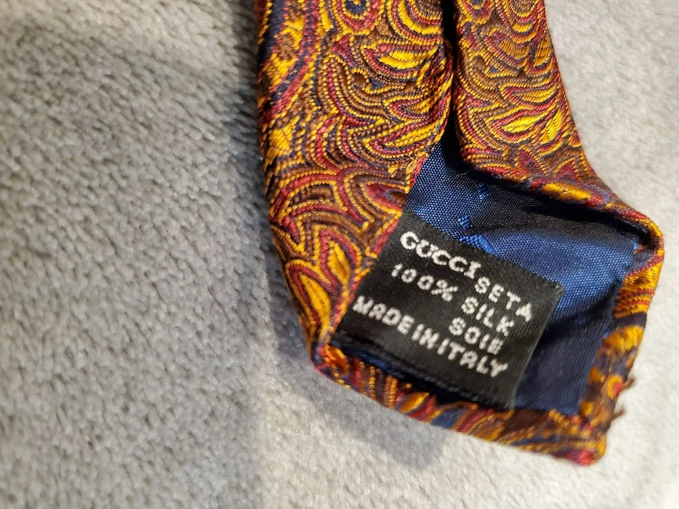Corbata Gucci - Naranja Paisley - 100% Seda - Hecha en Italia Foto 3 de 3