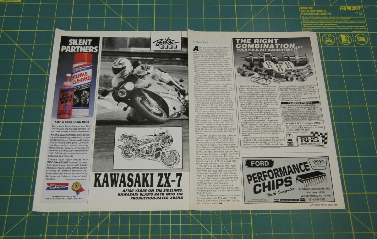 ポスター　　　ブラジル 1989 Kawasaki ZX-7 Vintage Motorcycle Magazine Article Ad