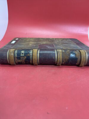 Antique Large Bound Embossed Leather and Canvas  14 1/4'' by 9''