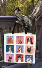 DOG Breeds~Dane Terrier~Hound~Bernese Reusable Shopping Bag EcoFriendly Tote NEW