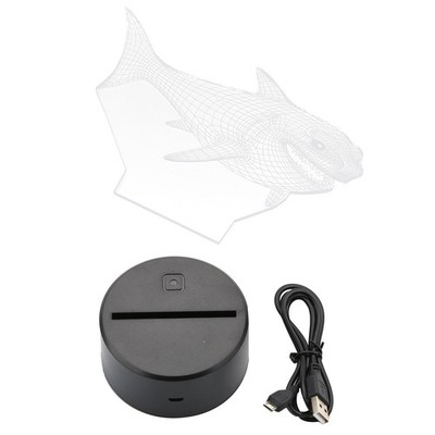 7-Color Changing 3D Shark Night Light Optical Illusion Mood Lamp Nursery Homeuse