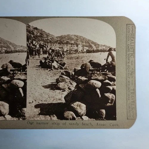 WW1 Military Stereoview C1916 Real Photo Turkey Gallipoli Anzac Cove Sandy Beach