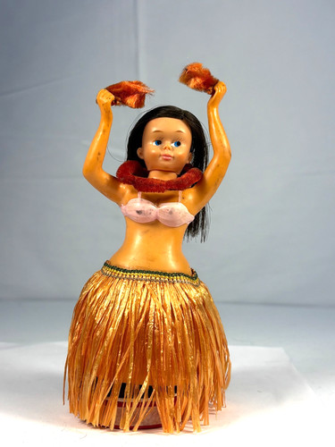 Vintage WORKING Wind Up Hula Girl Dancer Doll 6.5" Hawaiian Tiki Toy