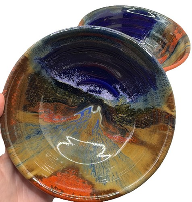 #ad Doug Adams Style Wave Bowl Artist Signed Art Clay Pottery Multicolor Marbling $34.50