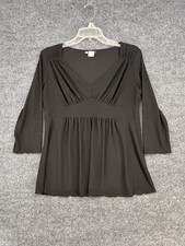 Carole Little Black Ruched V-Neck Empire Waist Dress Womens L Officewear Preppy