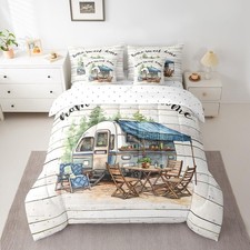 Camper Bedding Set Queen Size Happy Camping Comforter Set 7 Pieces RV Camping...