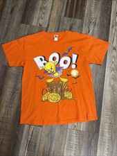 Vintage Looney Tunes Tweety Bird Boo T-Shirt L Orange Halloween Graphic Tee