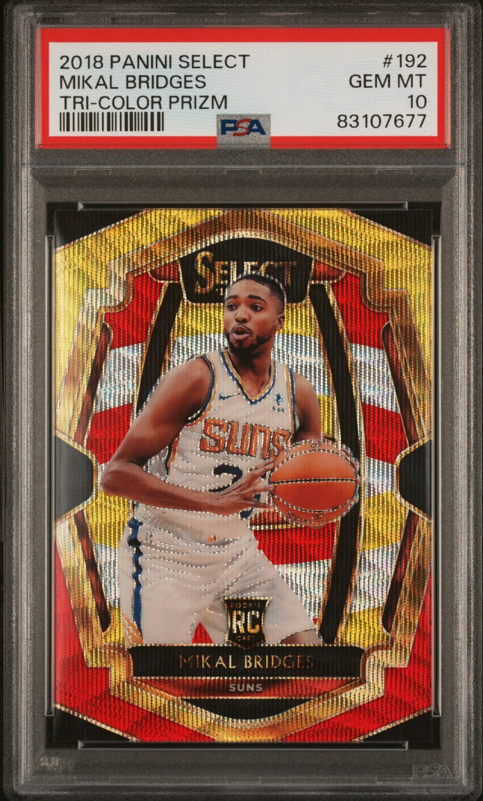 2018-19 Panini Select #192 Mikal Bridges Tri-Color Prizm RC PSA 10