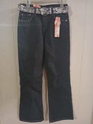 2B Real Girls 14/16 Stretch Blue Jeans Pants Studded Belt Bootcut Y2K - Image 1 of 4