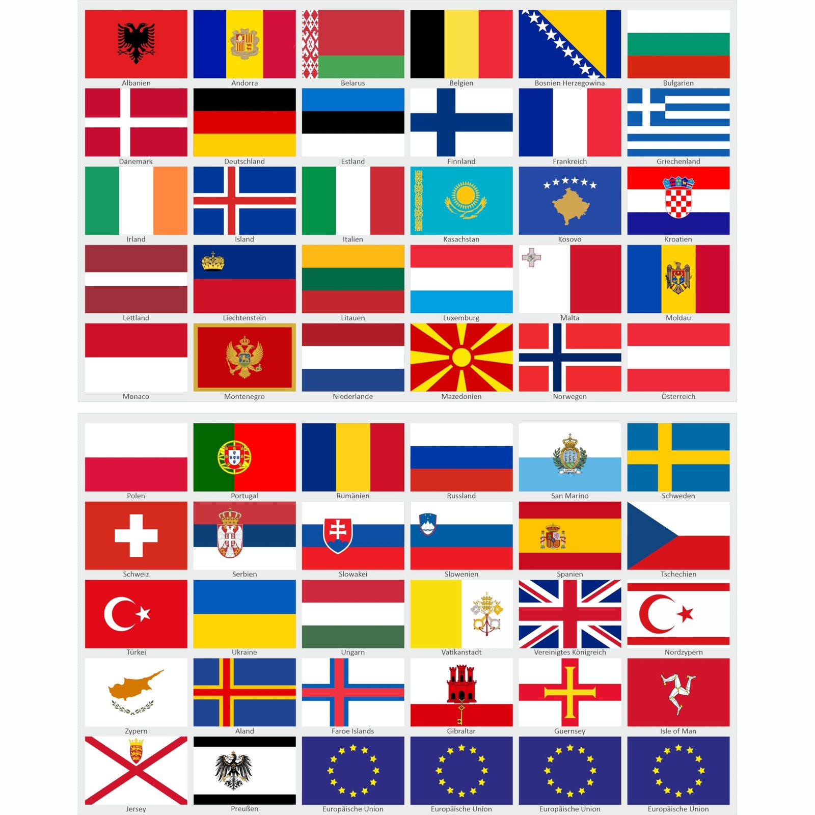 beihaasnatuerlich 60 bandiere di paesi europei, 2 fogli, resistenti ai (D9n)