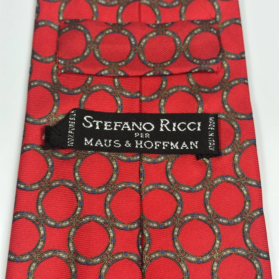 Corbata Stefano Ricci Hombres Rojo Seda Círculos Geométricos Hecha en Italia Maus Hoffman Foto 4 de 4