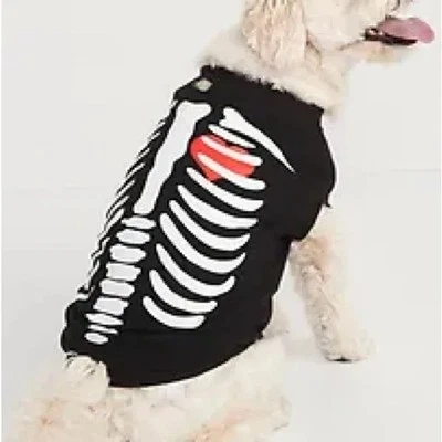 Old Navy Halloween-Print Jersey-Knit T-Shirt Pets Dogs Black Skeleton Size  L - Image 1 of 3