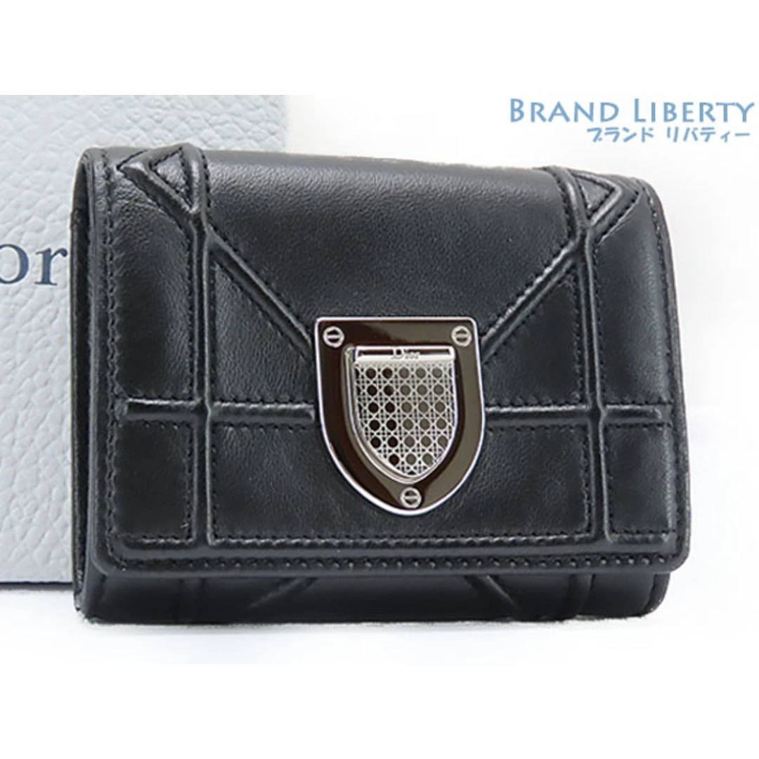 Portefeuille Dior Christian Diorama double pli compact noir argent quincaillerie occasion LIBR 0