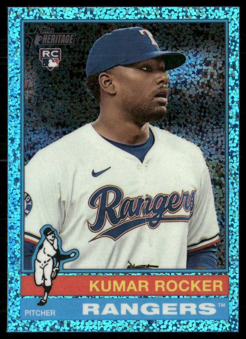Kumar Rocker 2025 Topps Heritage Chrome Aqua Sparkle Texas Rangers #179