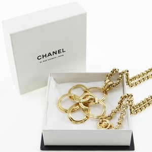 Authentic Chanel Necklace Coco Mark Flower Turnlock 96P Gold Plated Women Accessory w/Box