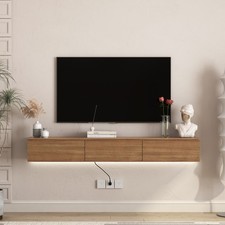 Wood Floating TV Stand Wall Mounted LED Storage Media Console for TVs Up to 65''
