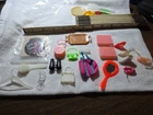 Vintage Barbie accessories lot. Hanger purse brushes, shoes ++