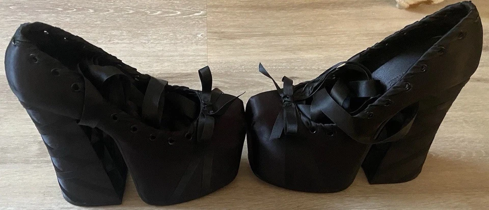 Sugar Thrillz Black Satin Ballet Platform Heels Shoes 7M ST20-559-BLK - Image 2 of 4