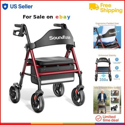 #ad Senior Rollator Walker Metal Foldable 8In All Terrain Seat Handles Safety $147.97