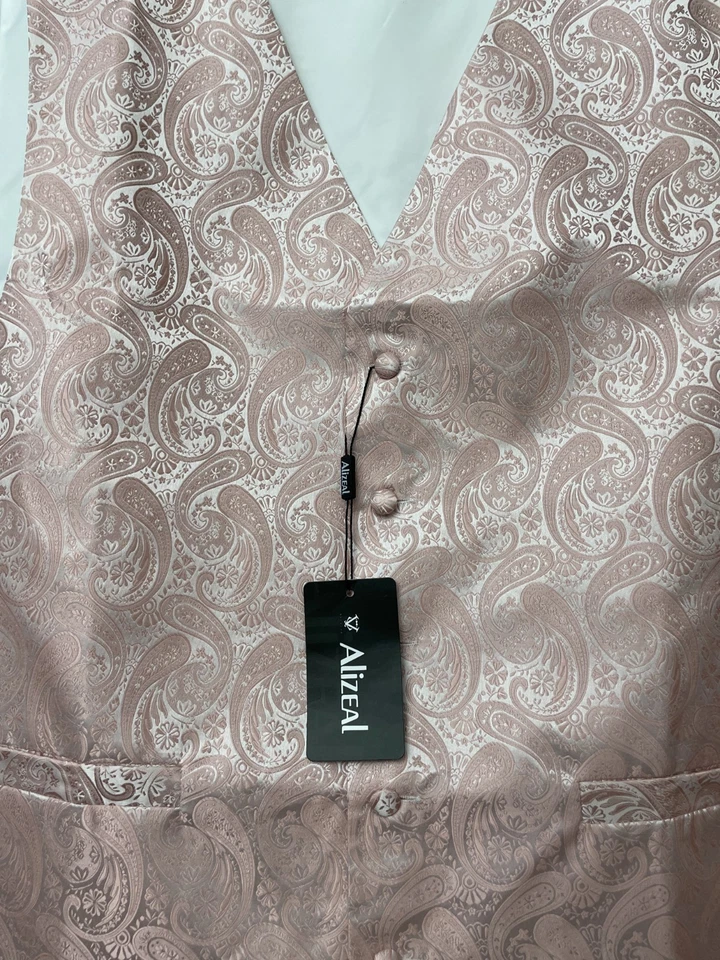 NWT Alizeal Men's Vest Button Paisley Floral Pink White Size 3XL - Image 2 of 4