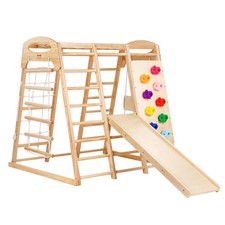 Indoor Jungle Gym, 7-in-1 Toddler Indoor Playground, Wooden Toddler Climbing Toy